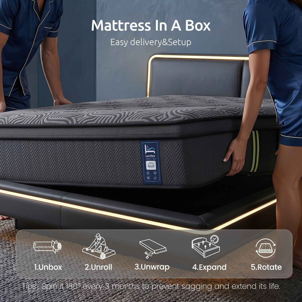 Levitex 34 cm Pocket Spring Mattress with Reinforced Edge Support & 5-Zone Pressure Relief Breathable Gel Memory Foam Hybrid Mattress for Back Pain Double