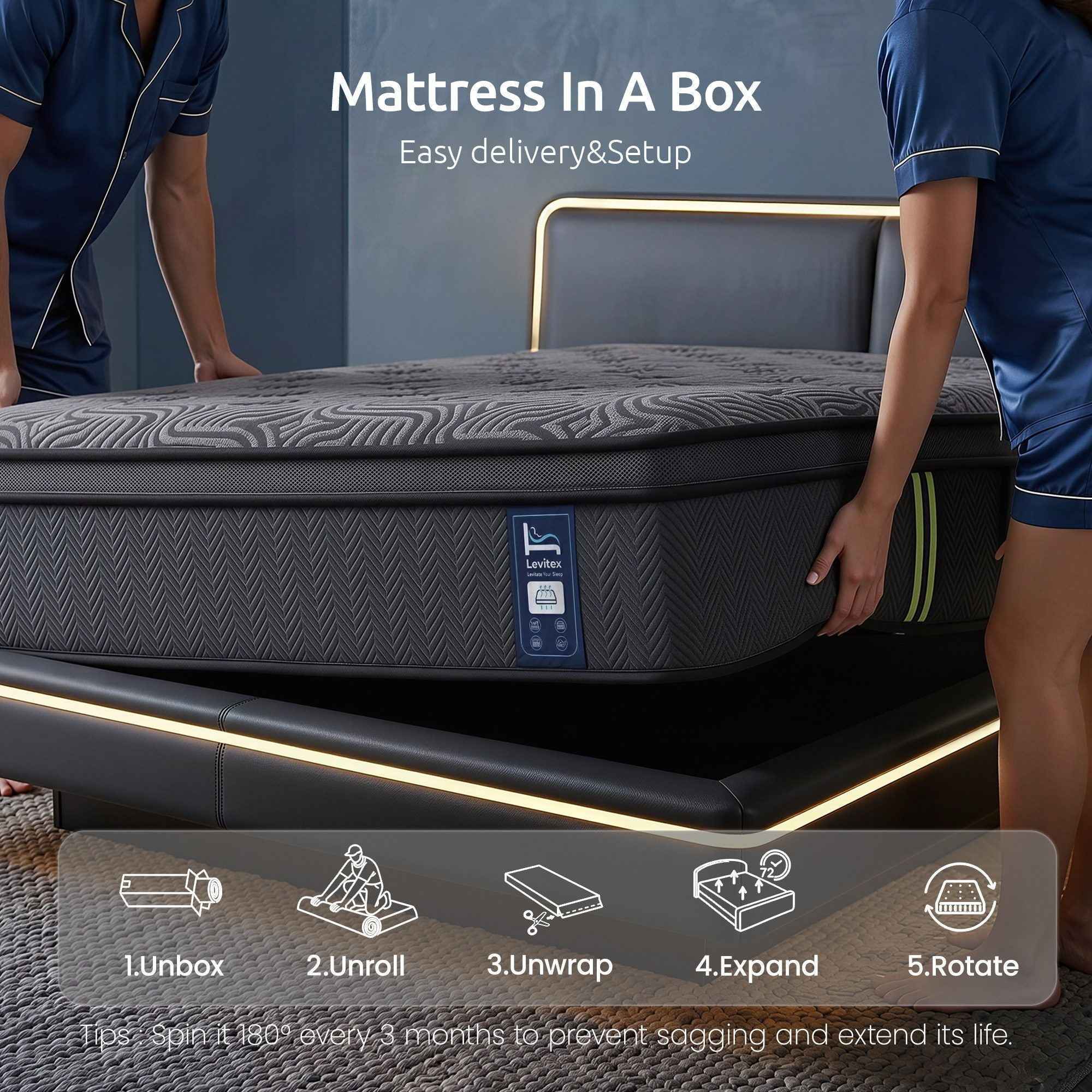 Levitex 34 cm Pocket Spring Mattress with Reinforced Edge Support & 5-Zone Pressure Relief Breathable Gel Memory Foam Hybrid Mattress for Back Pain Queen