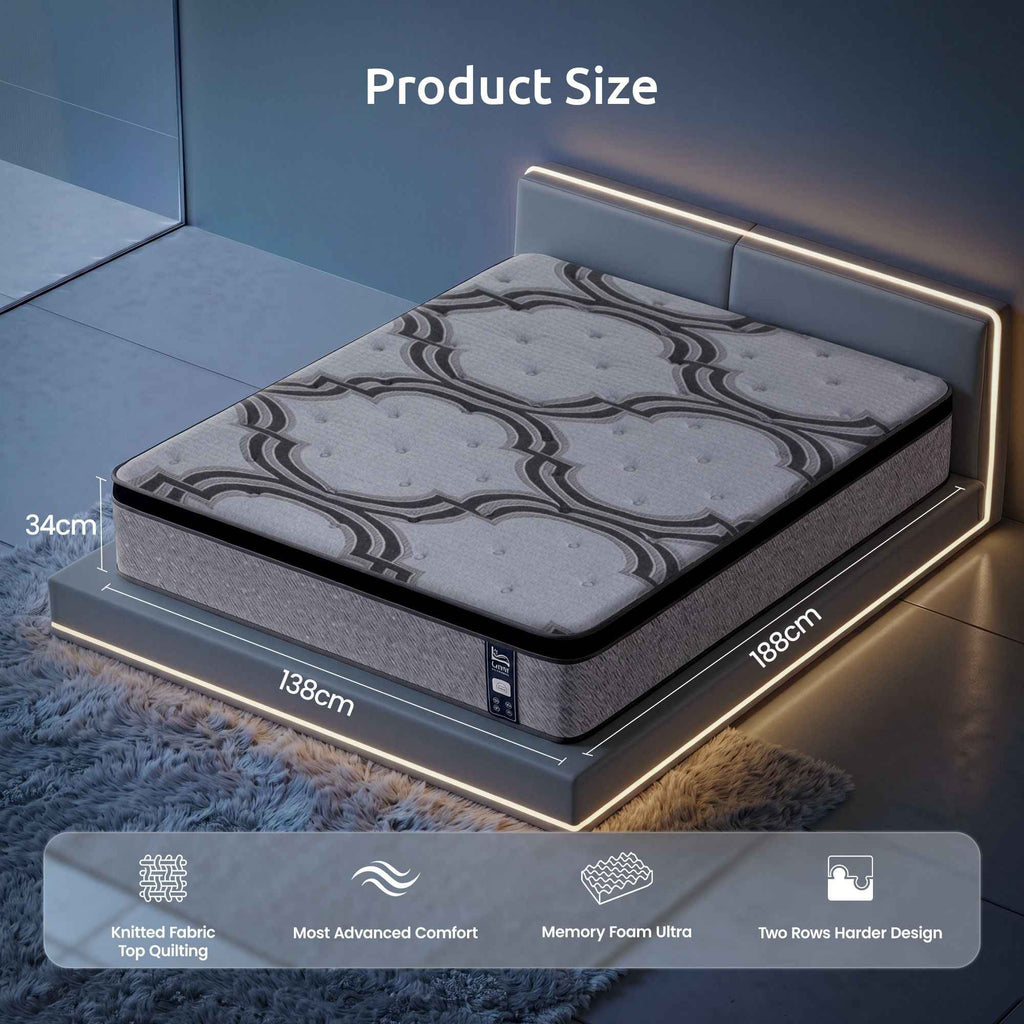 Levitex 5-Zone Pocket Spring Mattress with Latex & Memory Foam 7.5 Firm Hybrid Mattress for Extra Lumbar & Shoulder Support 34 cm Thickness Double