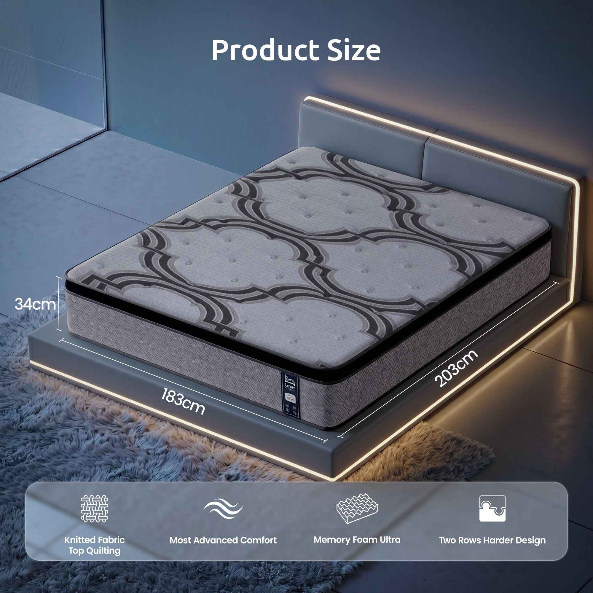 Levitex 5-Zone Pocket Spring Mattress with Latex & Memory Foam 7.5 Firm Hybrid Mattress for Extra Lumbar & Shoulder Support 34 cm Thickness King