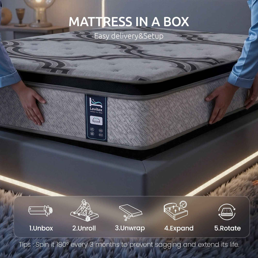 Levitex 5-Zone Pocket Spring Mattress with Latex & Memory Foam 7.5 Firm Hybrid Mattress for Extra Lumbar & Shoulder Support 34 cm Thickness King
