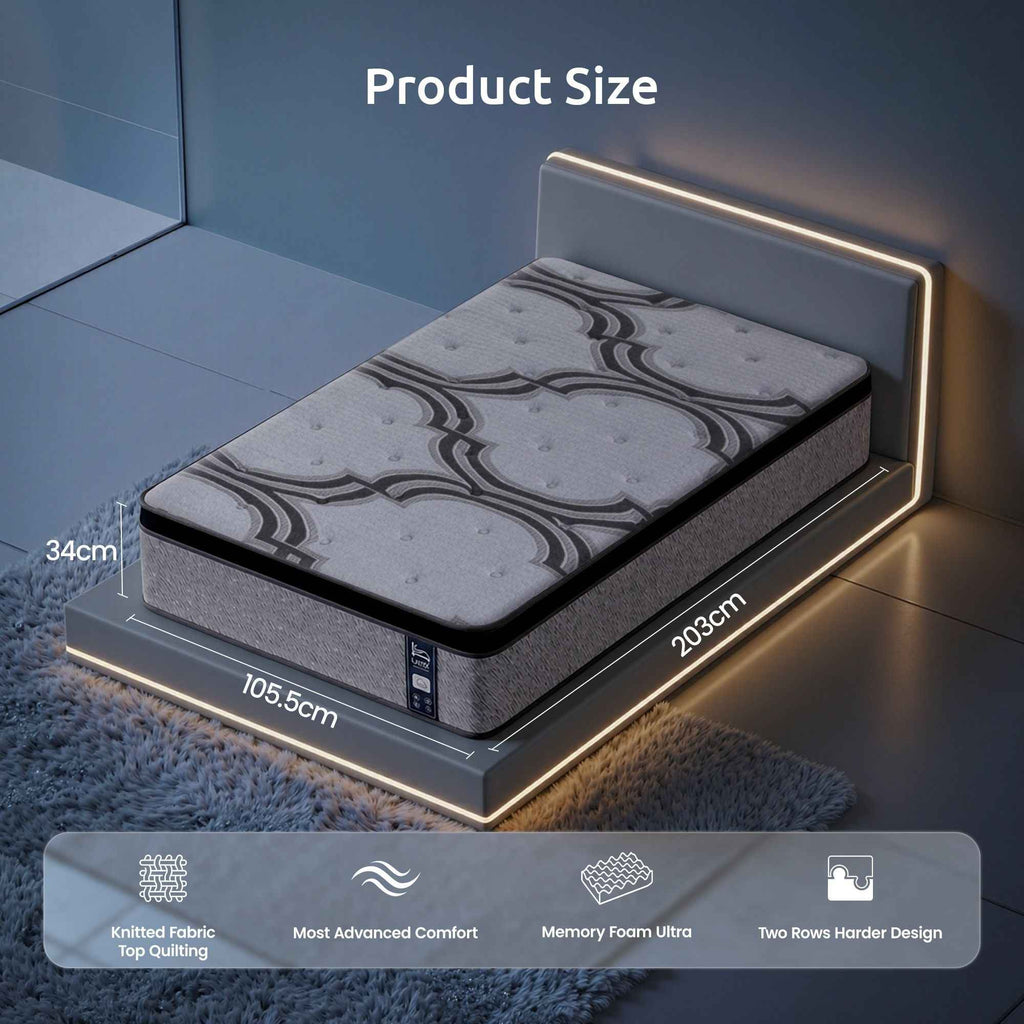 Levitex 5-Zone Pocket Spring Mattress with Latex & Memory Foam 7.5 Firm Hybrid Mattress for Extra Lumbar & Shoulder Support 34 cm Thickness King Single