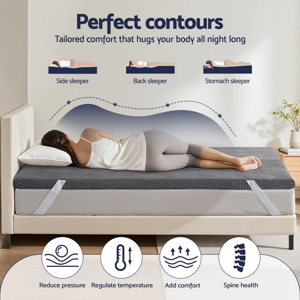 Giselle 8cm Memory Foam Mattress Topper Gel Dual Layer Foam Bamboo Queen