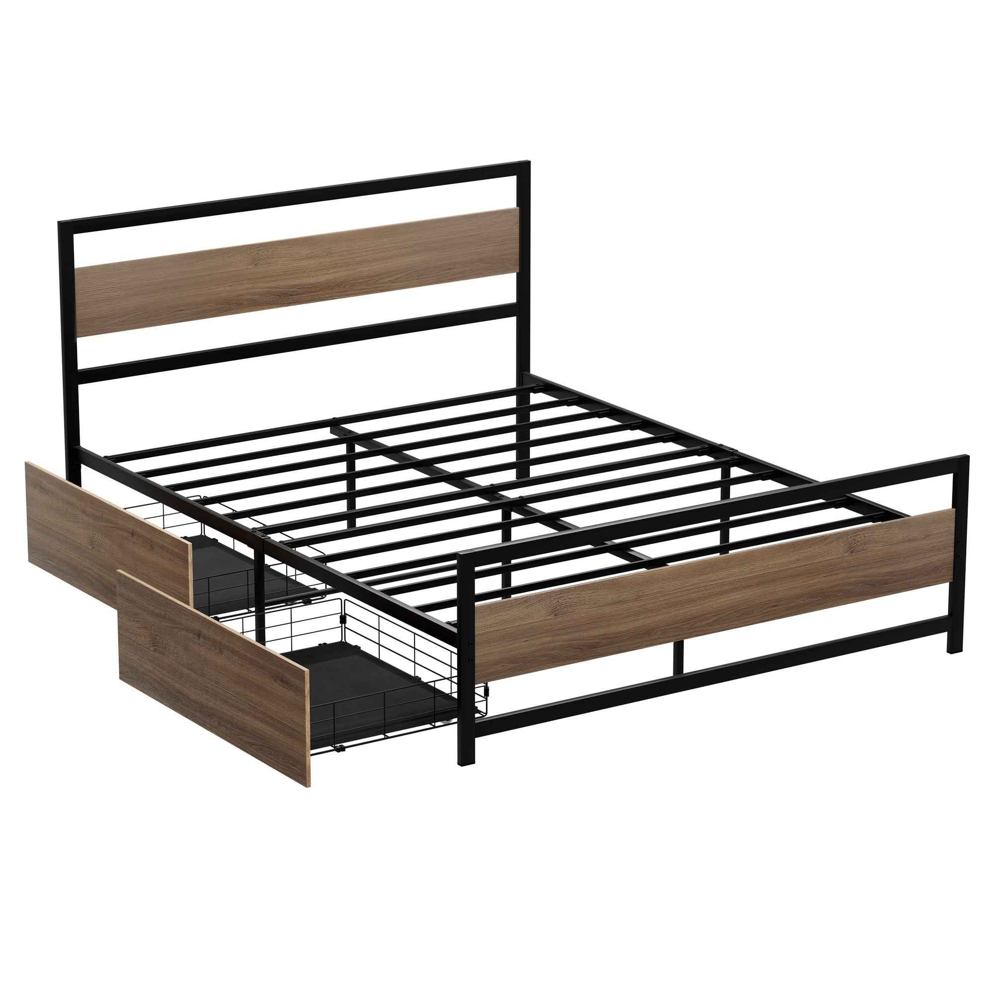 Artiss Bed Frame Queen Size Metal Frame with 2 Drawers DREW