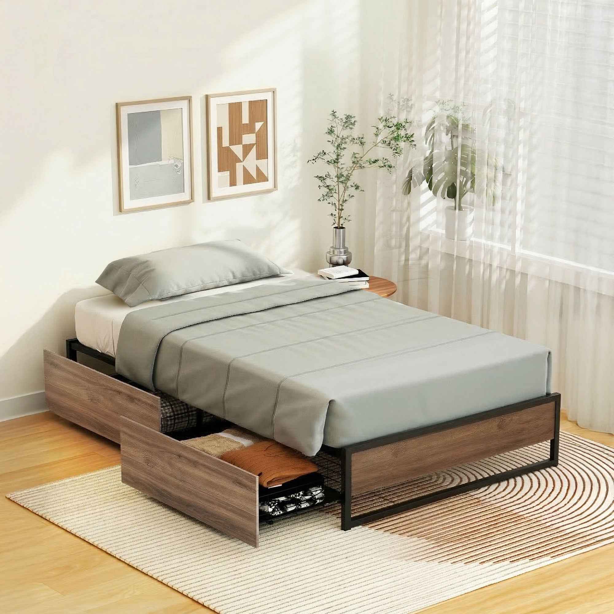 Artiss Bed Frame Metal Frame Single Bed Base 2 Drawers OSLO