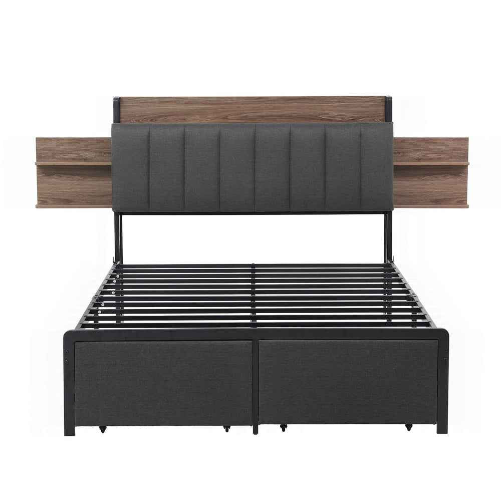 Artiss Metal Bed Frame Double Size with 2-Tier Hidden Storage with Charging Station