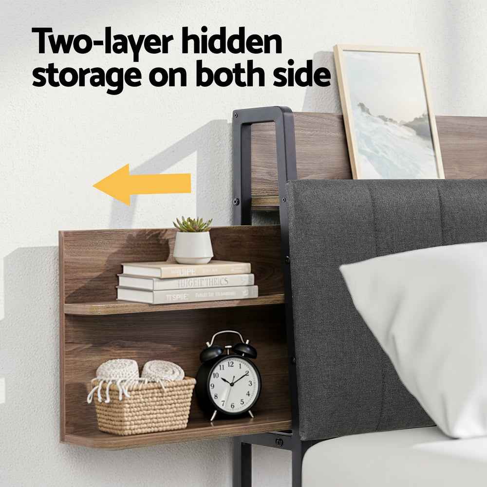 Artiss Metal Bed Frame Double Size with 2-Tier Hidden Storage with Charging Station