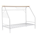 Artiss Single House Bed Frame Metal Canopy Bed Storage Shelf for Kids White