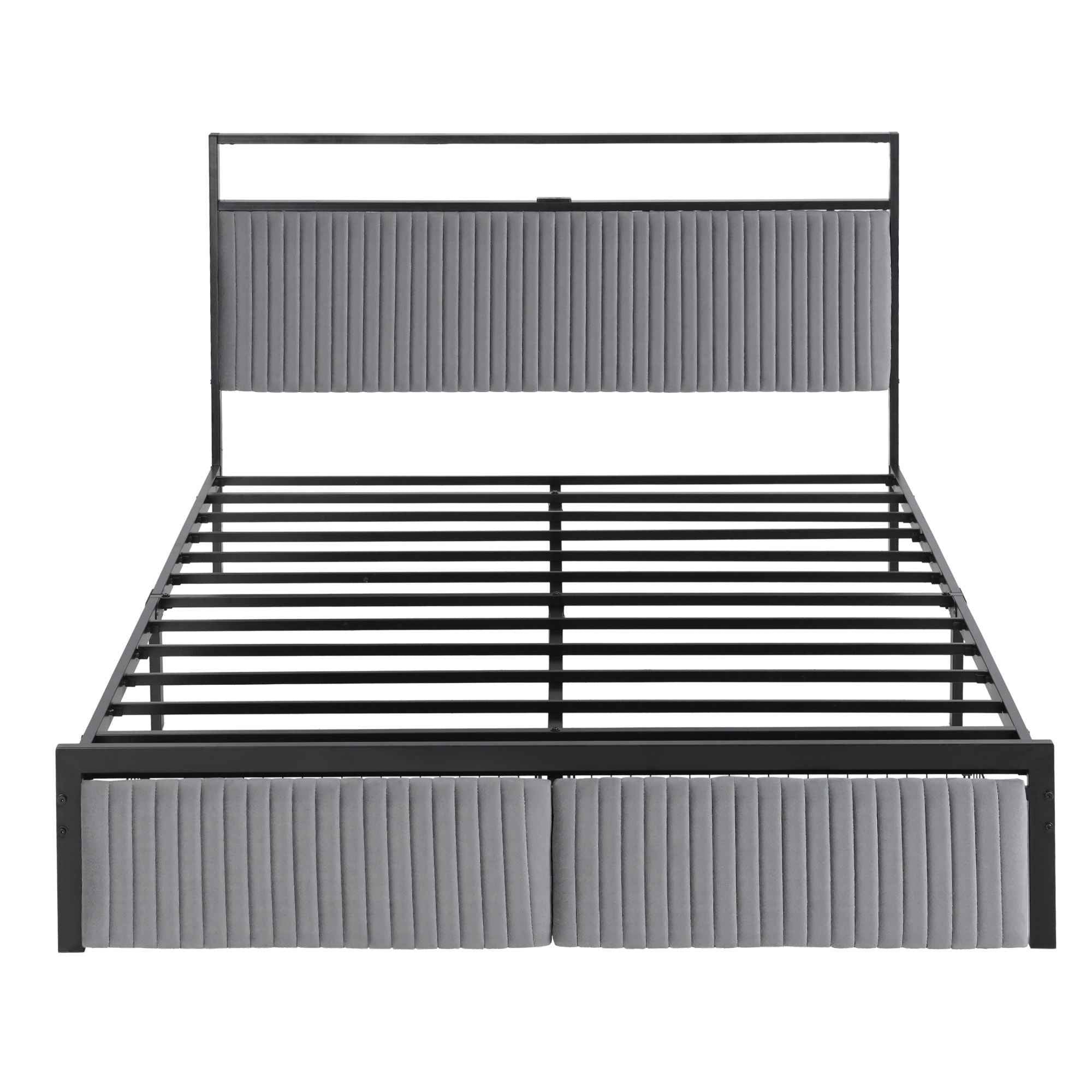 Artiss Metal Bed Frame Queen Size LED Charging Station 2 Drawers