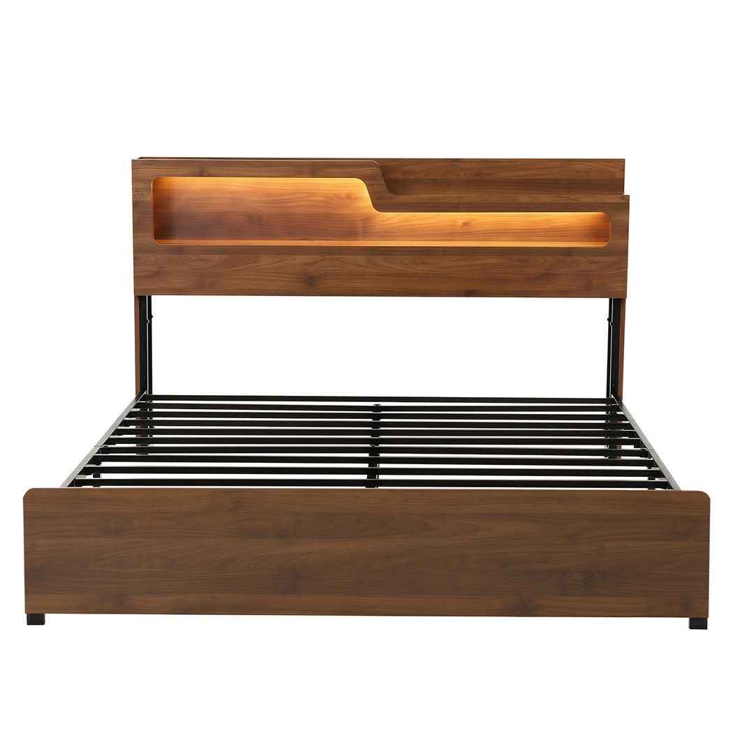 Artiss King Bed Frame Metal with Charging Station LED Light Storage Shelf