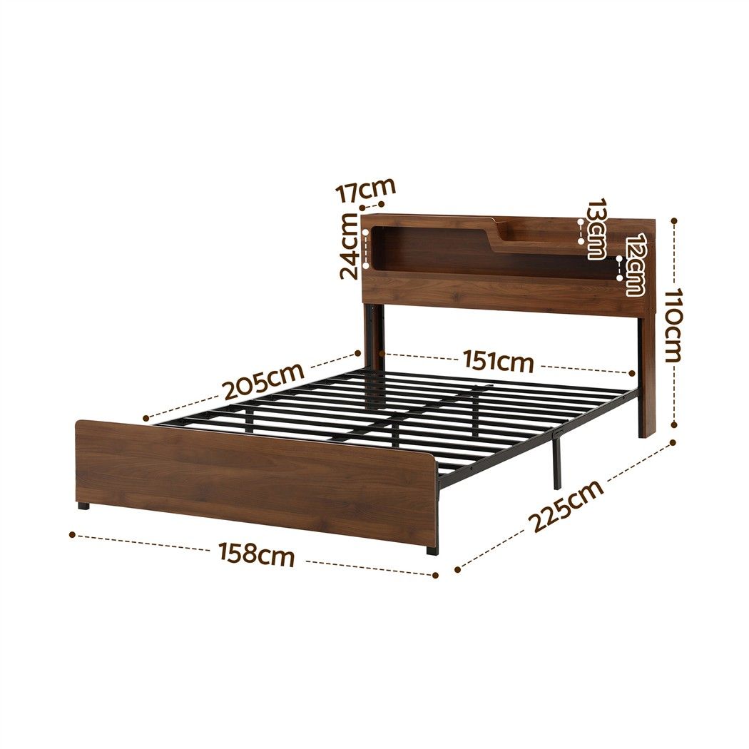 Artiss Queen Bed Frame Metal with Charging Station LED Light Storage Shelf