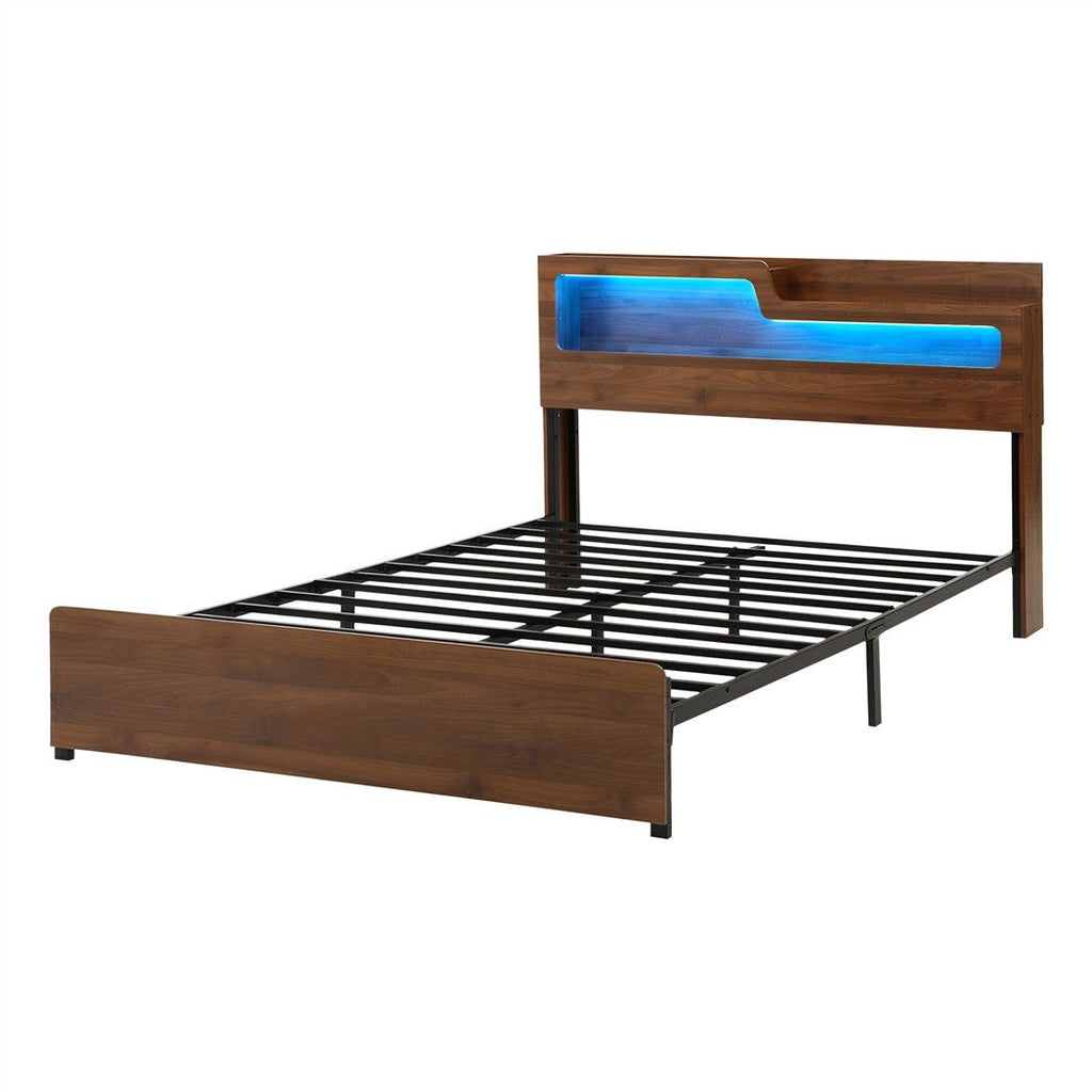 Artiss Queen Bed Frame Metal with Charging Station LED Light Storage Shelf