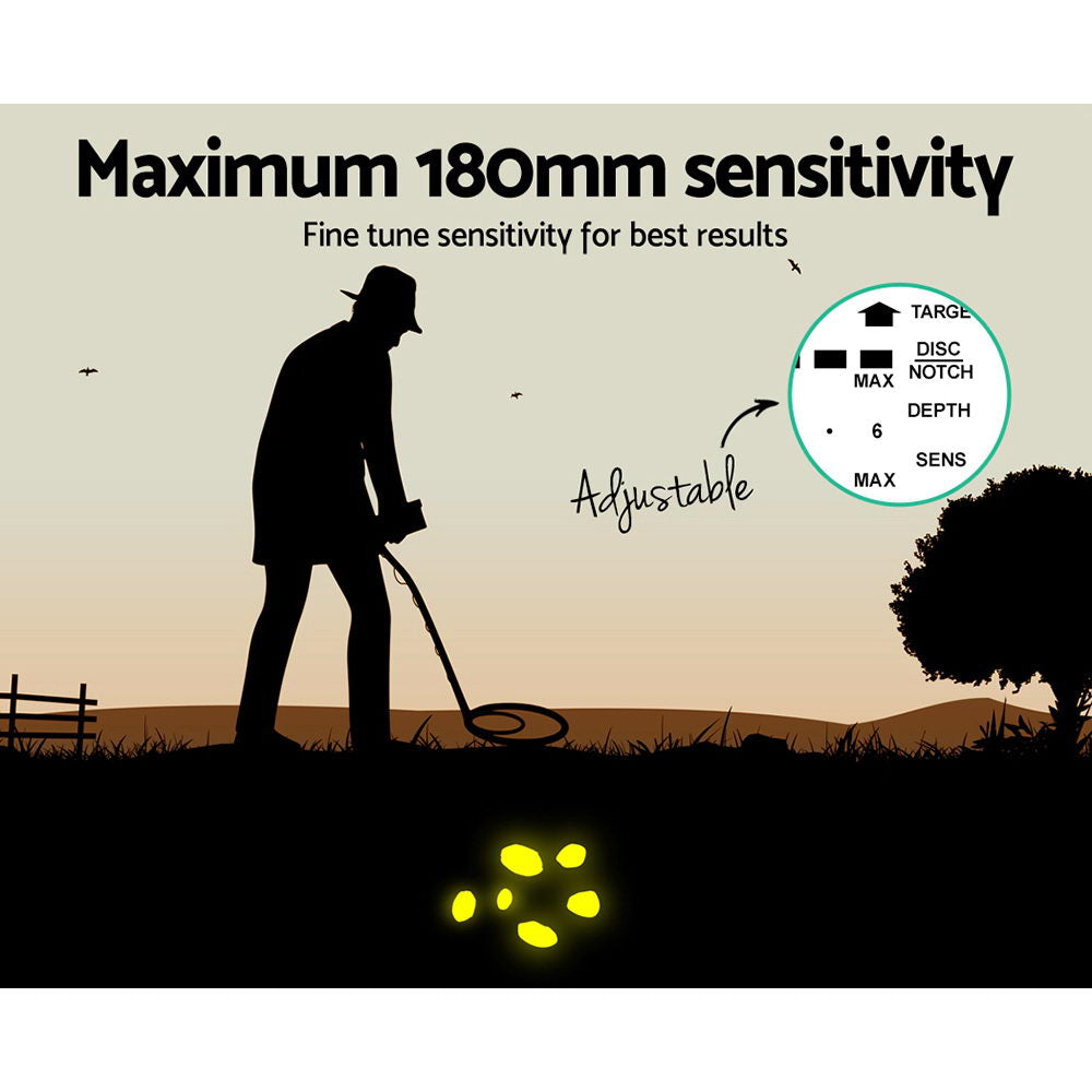 Detector de metales de 180 mm de profundidad, sensible, resistente al agua, buscador de tesoros y oro