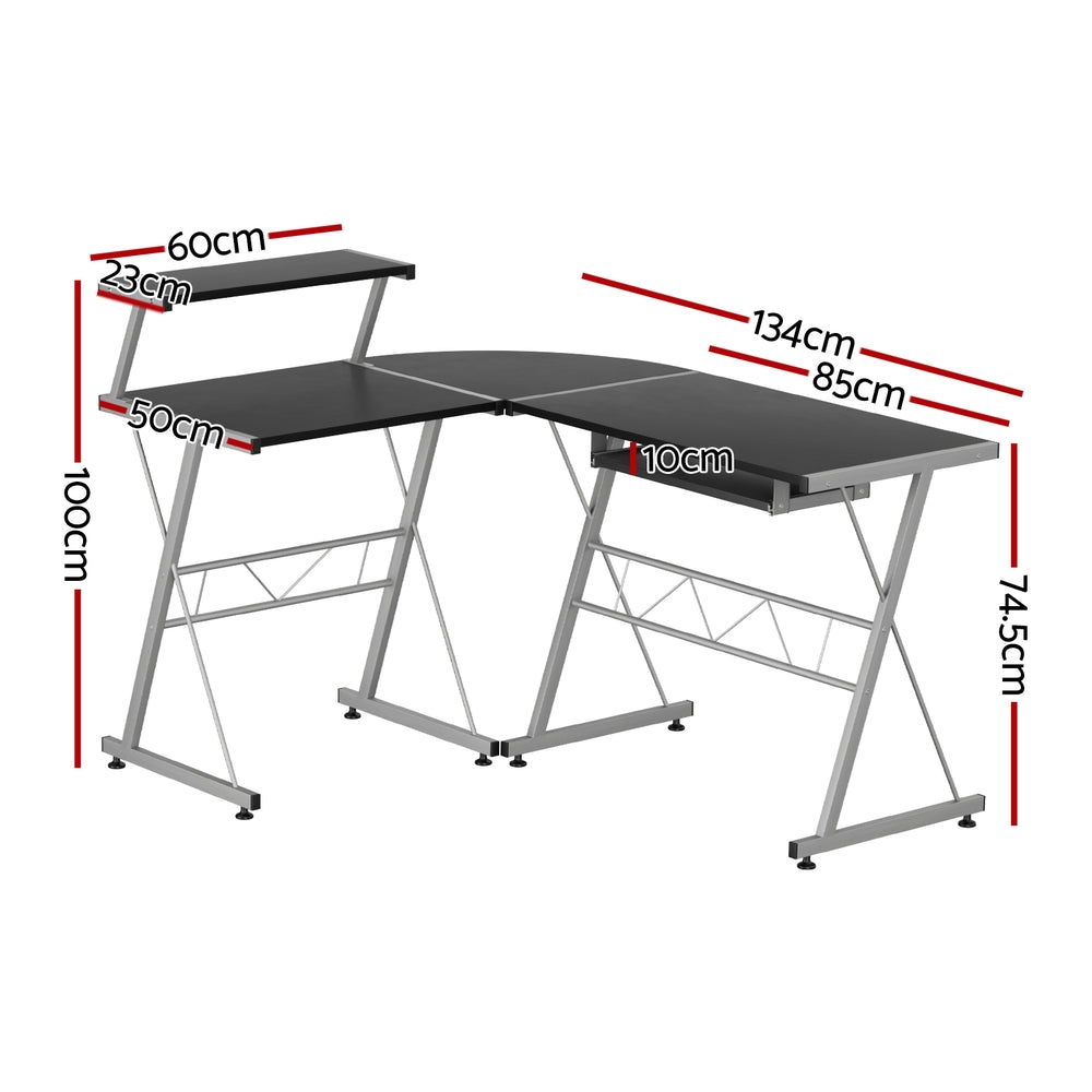 Artiss Computer Desk L-Shape Keyboard Tray Shelf Black