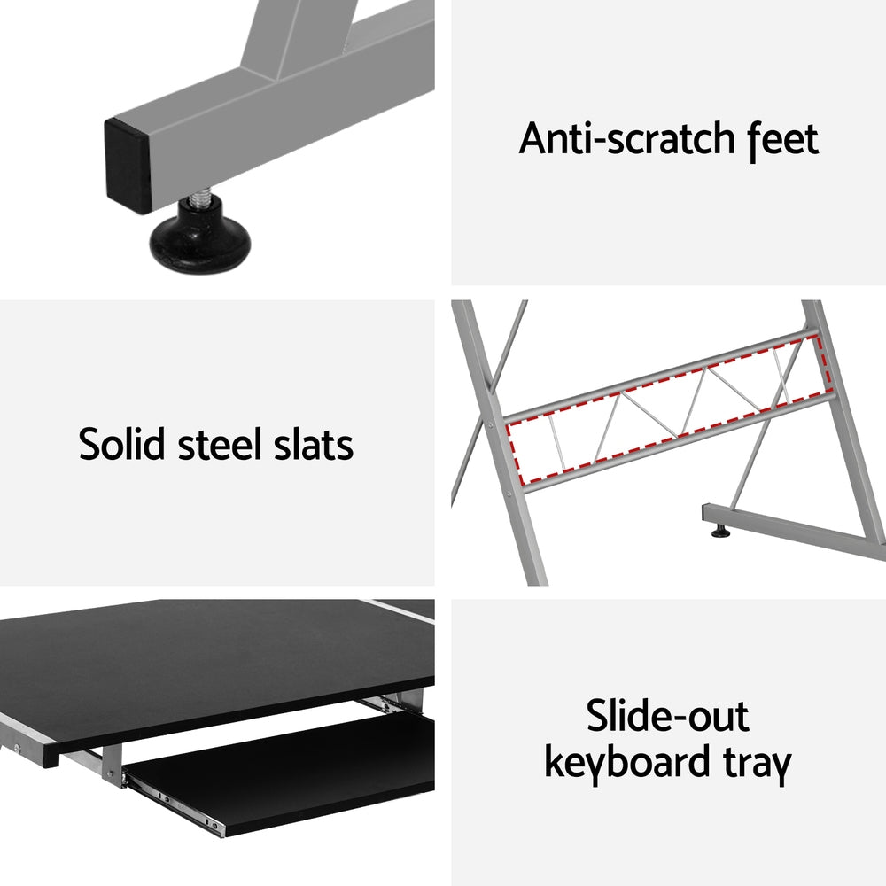 Artiss Computer Desk L-Shape Keyboard Tray Shelf Black