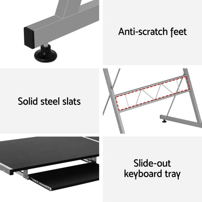 Artiss Computer Desk L-Shape Keyboard Tray Shelf Black