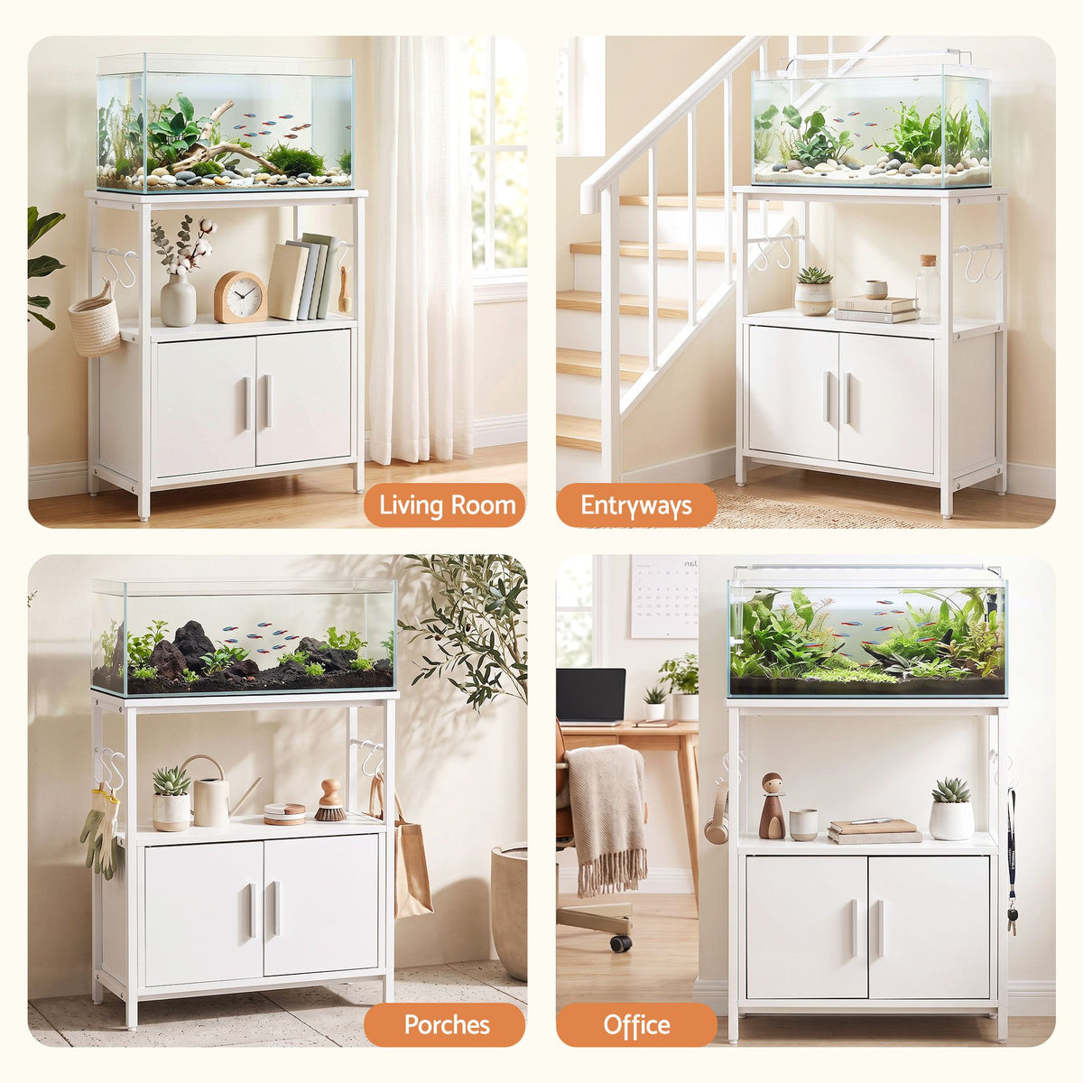 Artiss 20 Gallon Fish Tank Stand 3-Tier Aquarium Stand with Storage Cabinet and Open Shelf White
