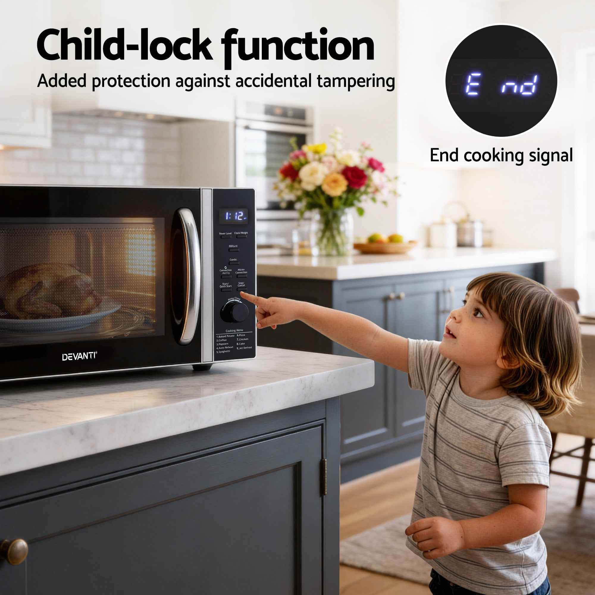 Devanti 30L Microwave Oven 4-IN-1 Air Fryer Convection Grill