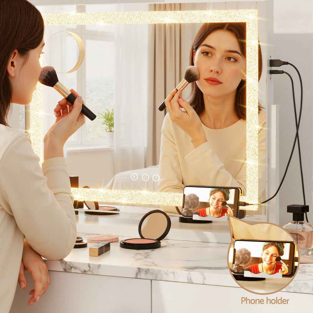Embellir Makeup Mirror 60x50cm 360～ Rotatable Vanity Mirror with Lights Crystal LED