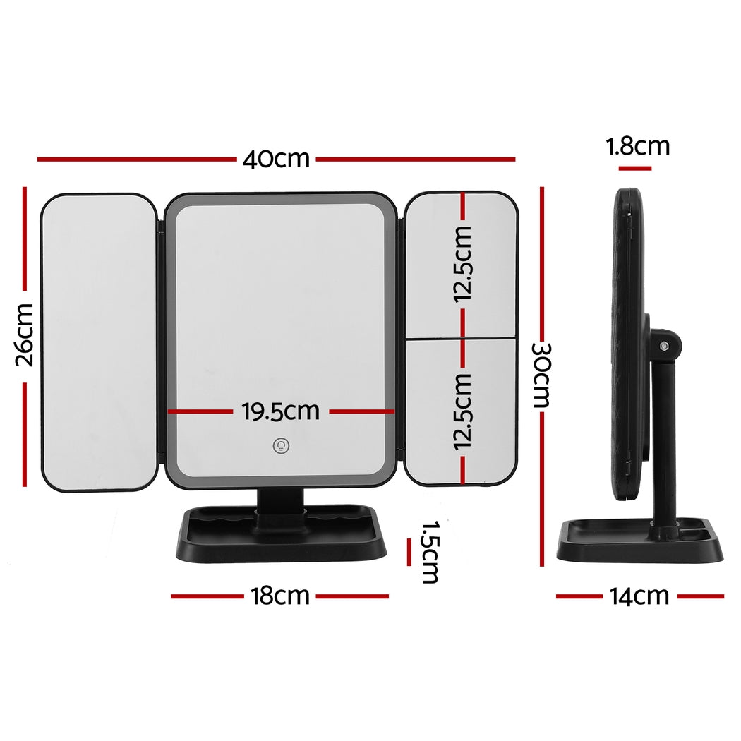 Espejo de maquillaje LED Embellir Espejo de tocador con tres pliegues iluminados Aumentos de 1 x 2 x 3