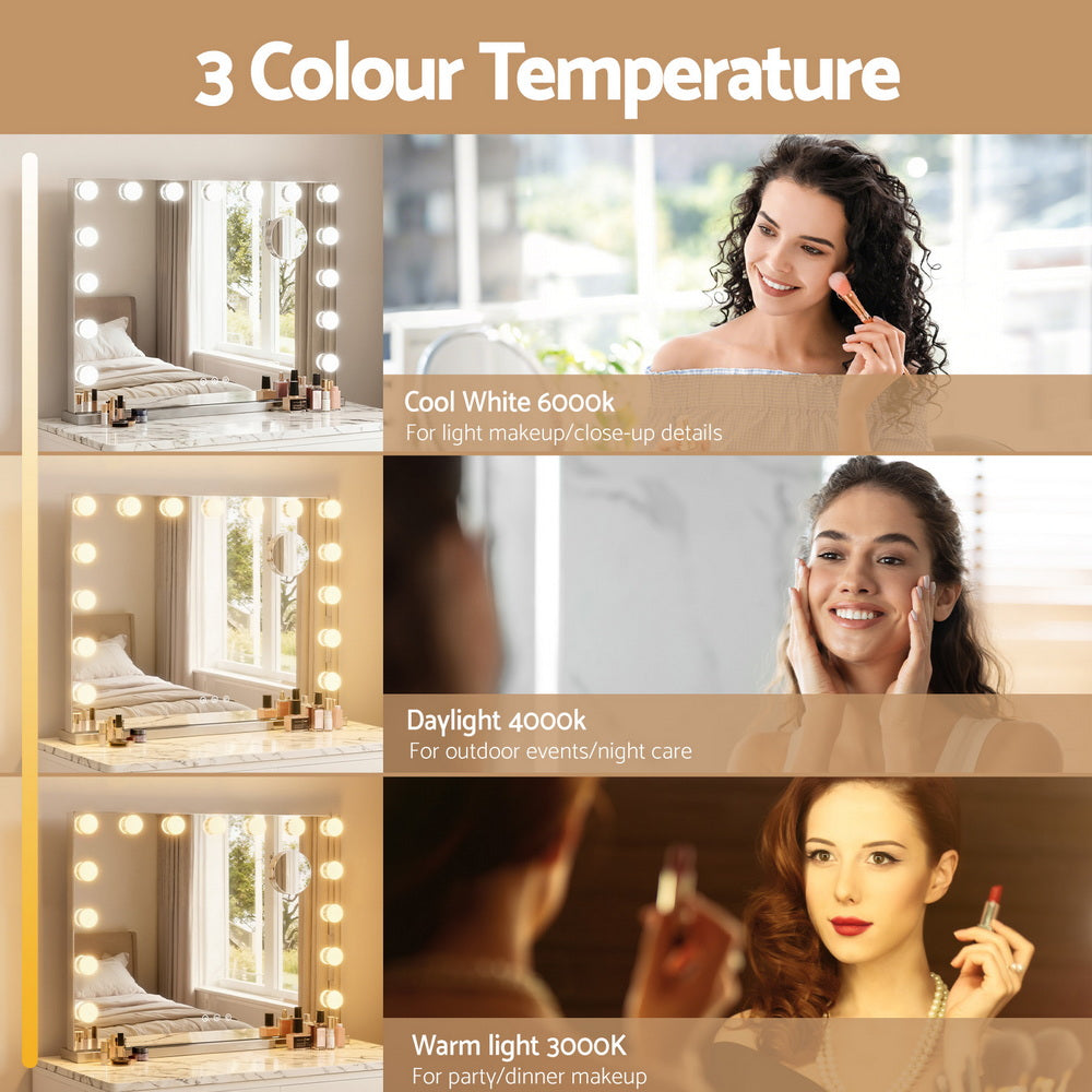Espejo de maquillaje Embellir 58x46cm Hollywood Vanity con luz LED de sobremesa para pared
