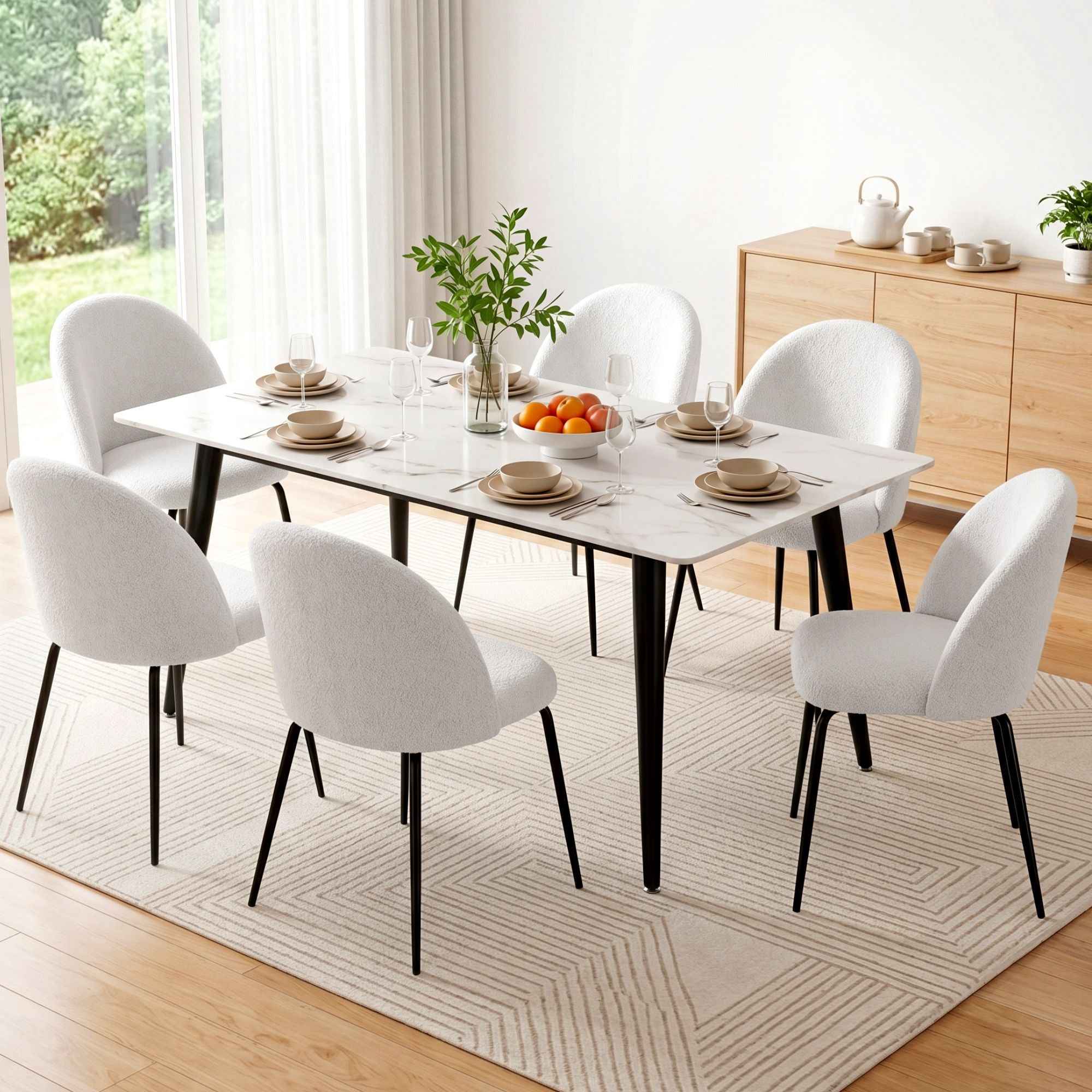 Artiss Dining Chairs Set of 6 Sherpa Boucle White