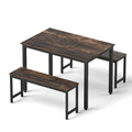 Artiss Dining Table and Chairs Set 3PCS Kitchen Metal Desk Bench Dark Walnut