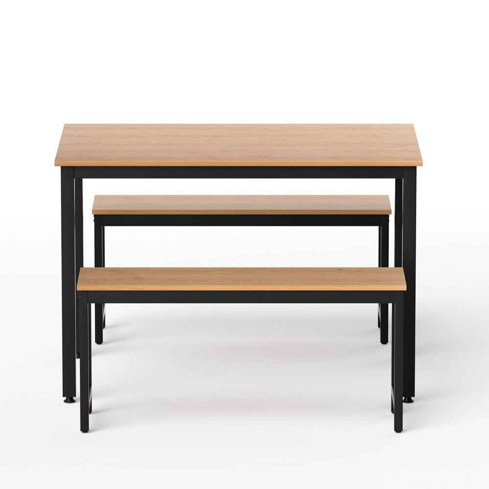 Artiss Dining Table and Chairs Set 3PCS Kitchen Metal Desk Bench Natural Oak