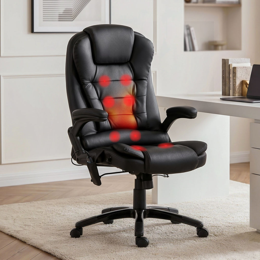Artiss 8 Point Massage Office Chair Heated Seat Recliner PU Black