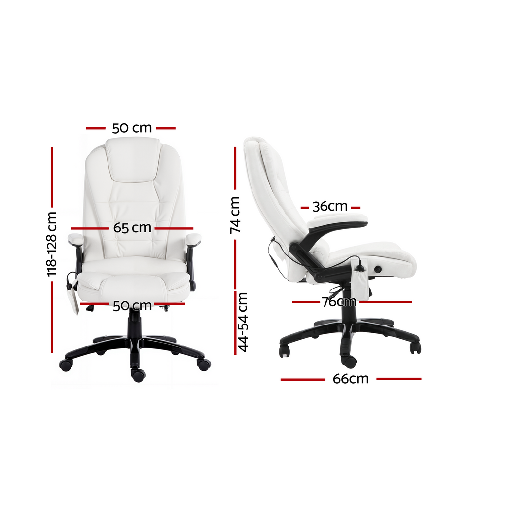 Silla de oficina con masaje de 8 puntos Artiss, asiento reclinable con calefacción, PU, ​​color blanco