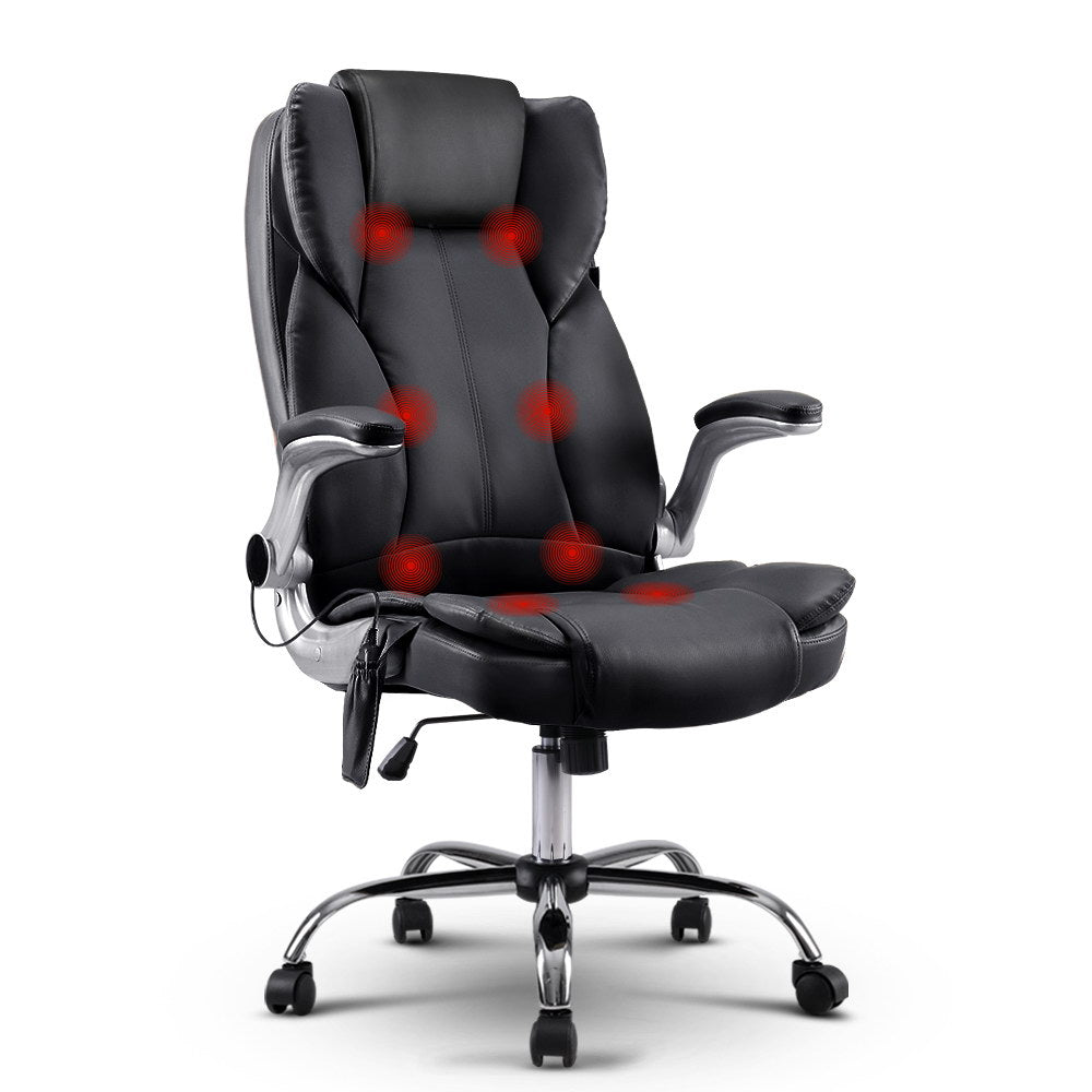 Artiss 8 Point Massage Office Chair PU Leather Black - YDS.com.au