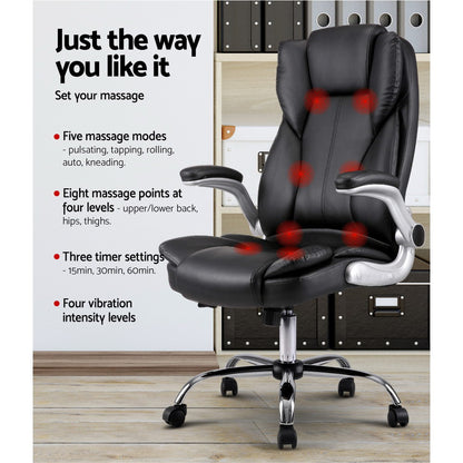 Artiss 8 Point Massage Office Chair PU Leather Black