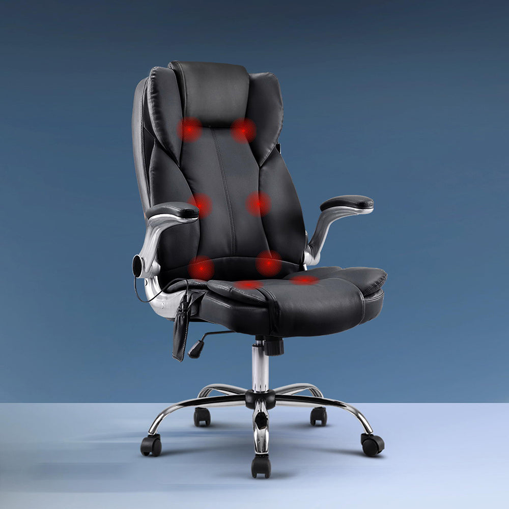 Artiss 8 Point Massage Office Chair PU Leather Black - YDS.com.au