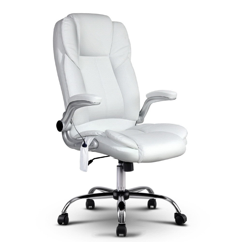 Artiss 8 Point Massage Office Chair PU Leather White - YDS.com.au