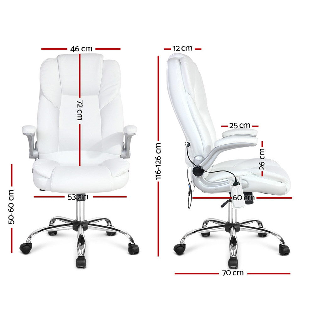 Artiss 8 Point Massage Office Chair PU Leather White - YDS.com.au