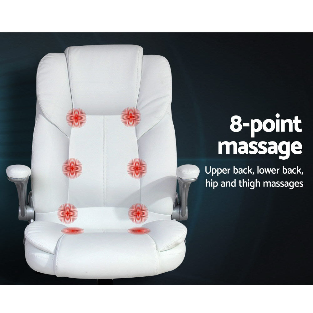 Artiss 8 Point Massage Office Chair PU Leather White - YDS.com.au