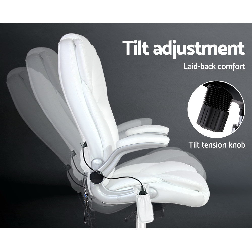 Artiss 8 Point Massage Office Chair PU Leather White - YDS.com.au
