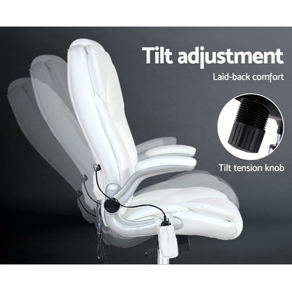 Silla de oficina Artiss con masaje de 8 puntos, de piel sintética, color blanco