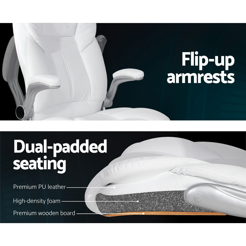 Artiss 8 Point Massage Office Chair PU Leather White - YDS.com.au