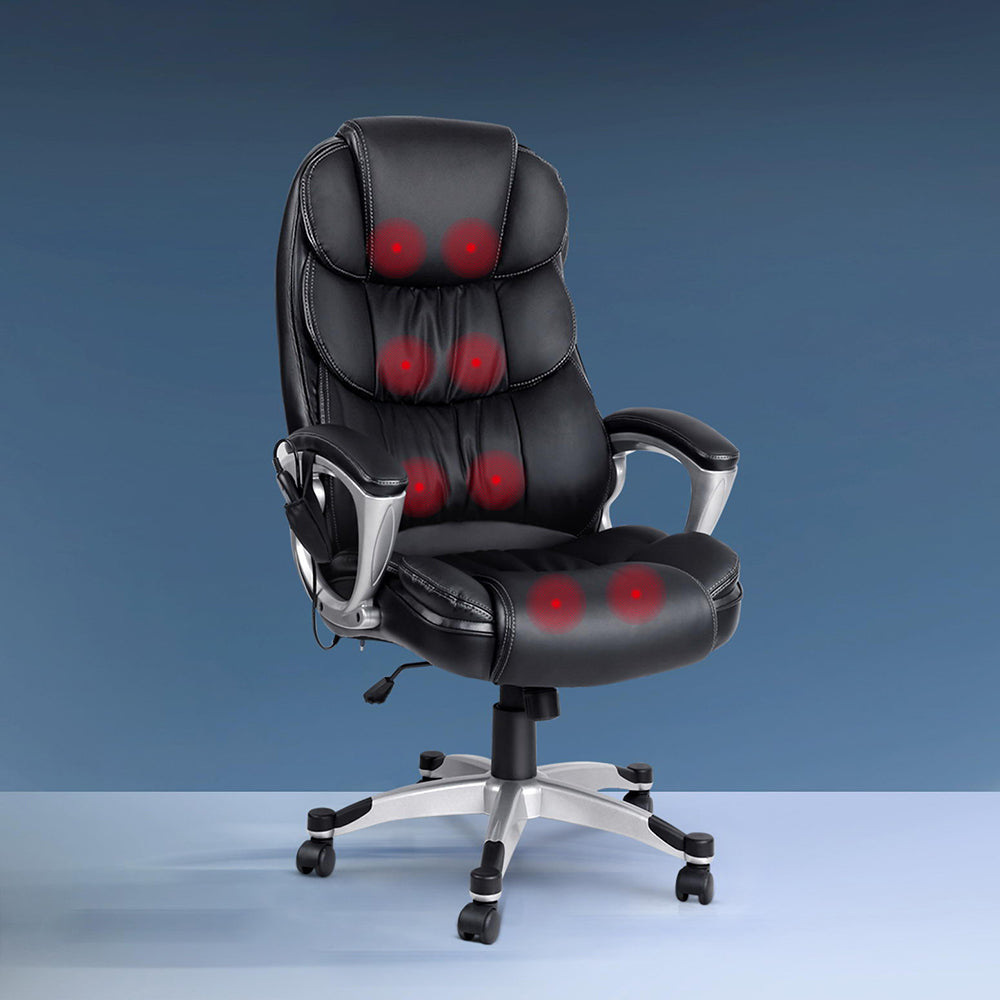 Artiss 8 Point Massage Office Chair Heated Seat PU Black