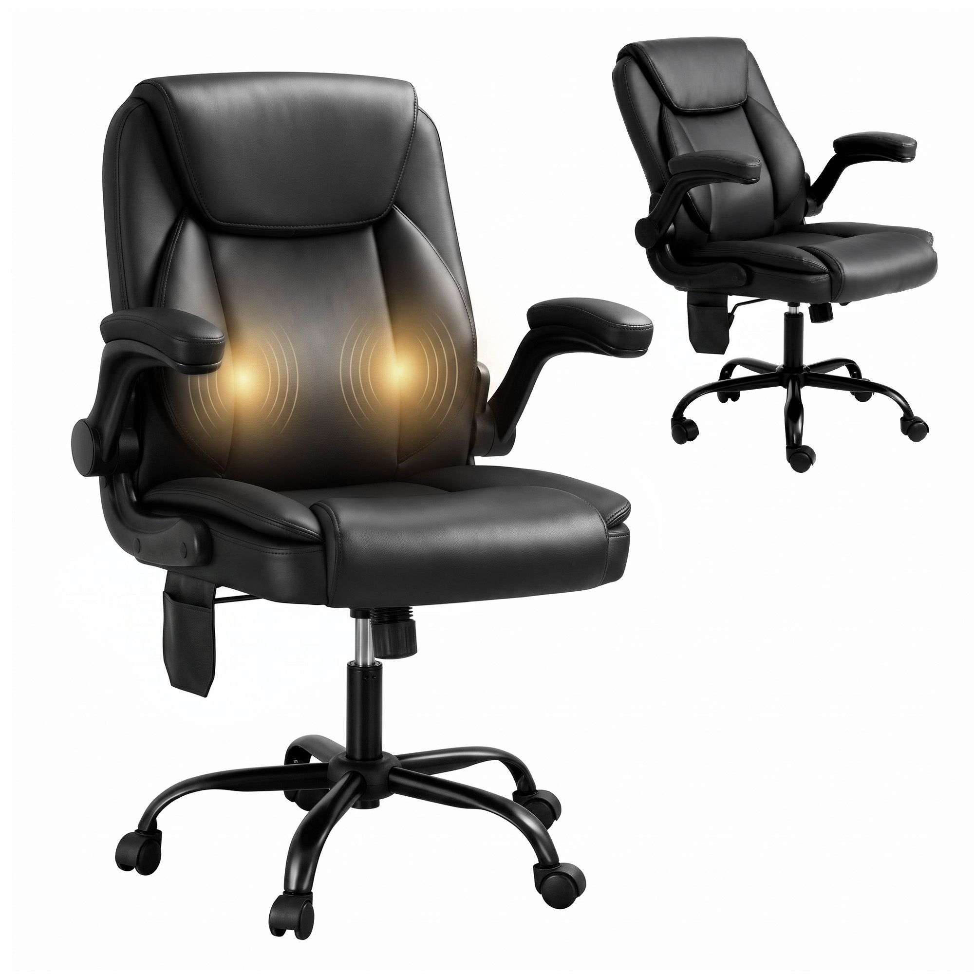 Artiss 2 Point Massage Office Chair Leather Mid Back Black