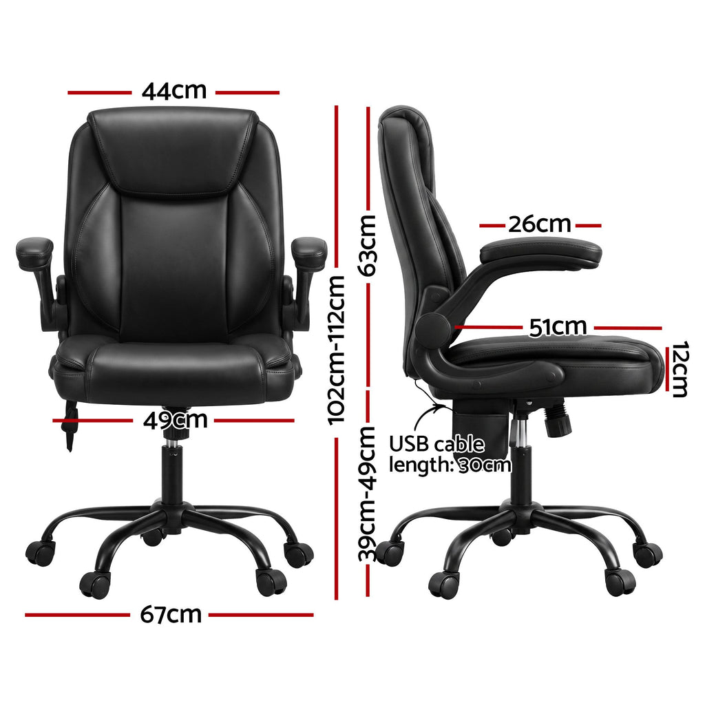 Artiss 2 Point Massage Office Chair Leather Mid Back Black