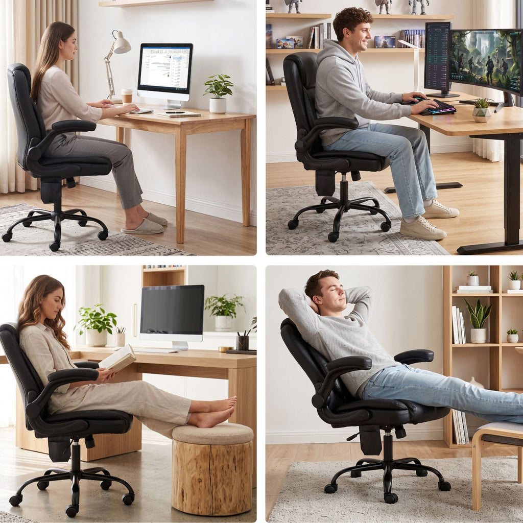 Artiss 2 Point Massage Office Chair Leather Mid Back Black