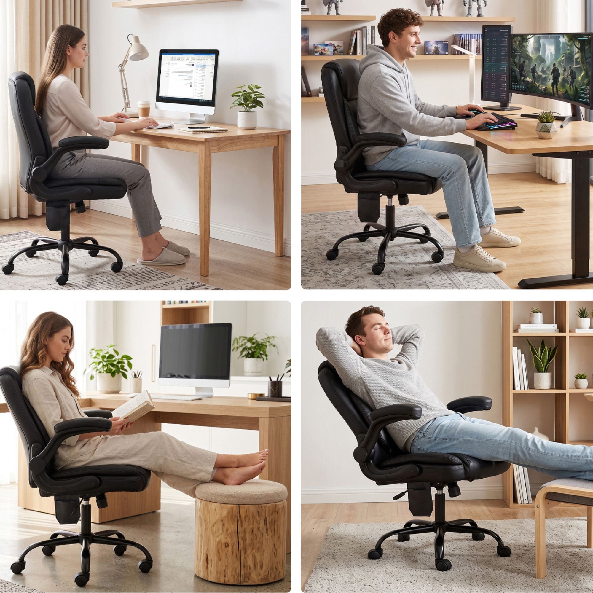 Artiss 2 Point Massage Office Chair Leather Mid Back Black