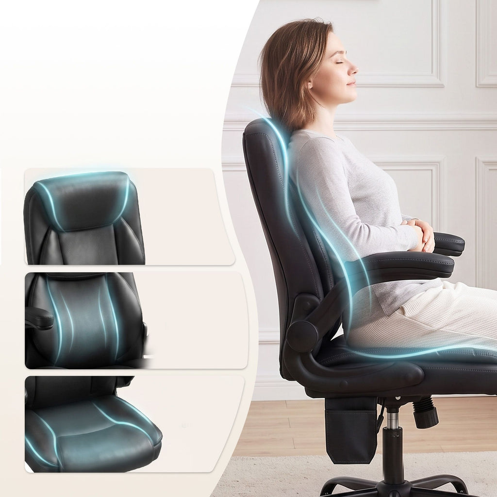 Artiss 2 Point Massage Office Chair Leather Mid Back Black