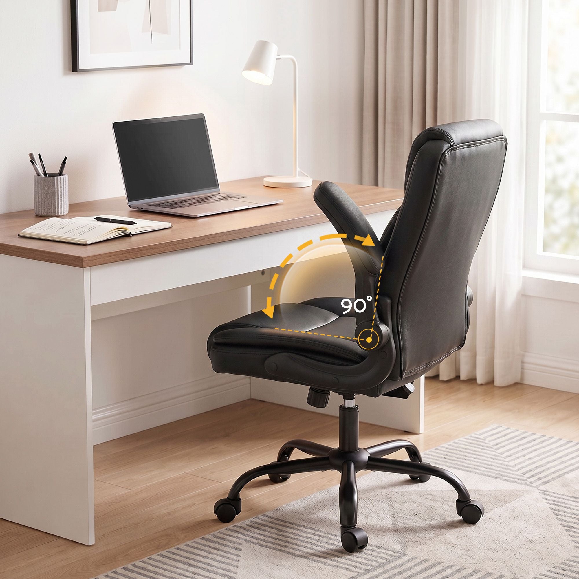 Artiss 2 Point Massage Office Chair Leather Mid Back Black