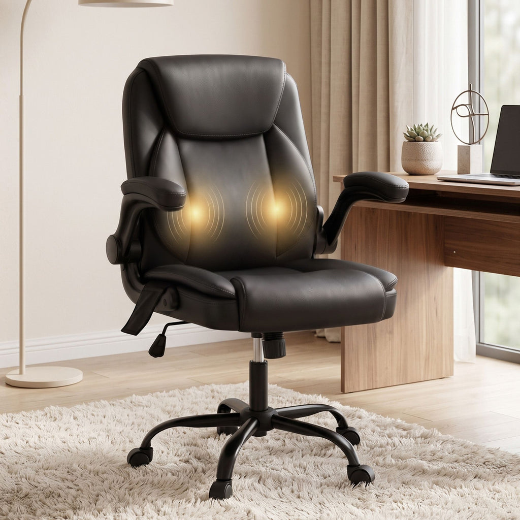 Artiss 2 Point Massage Office Chair Leather Mid Back Black