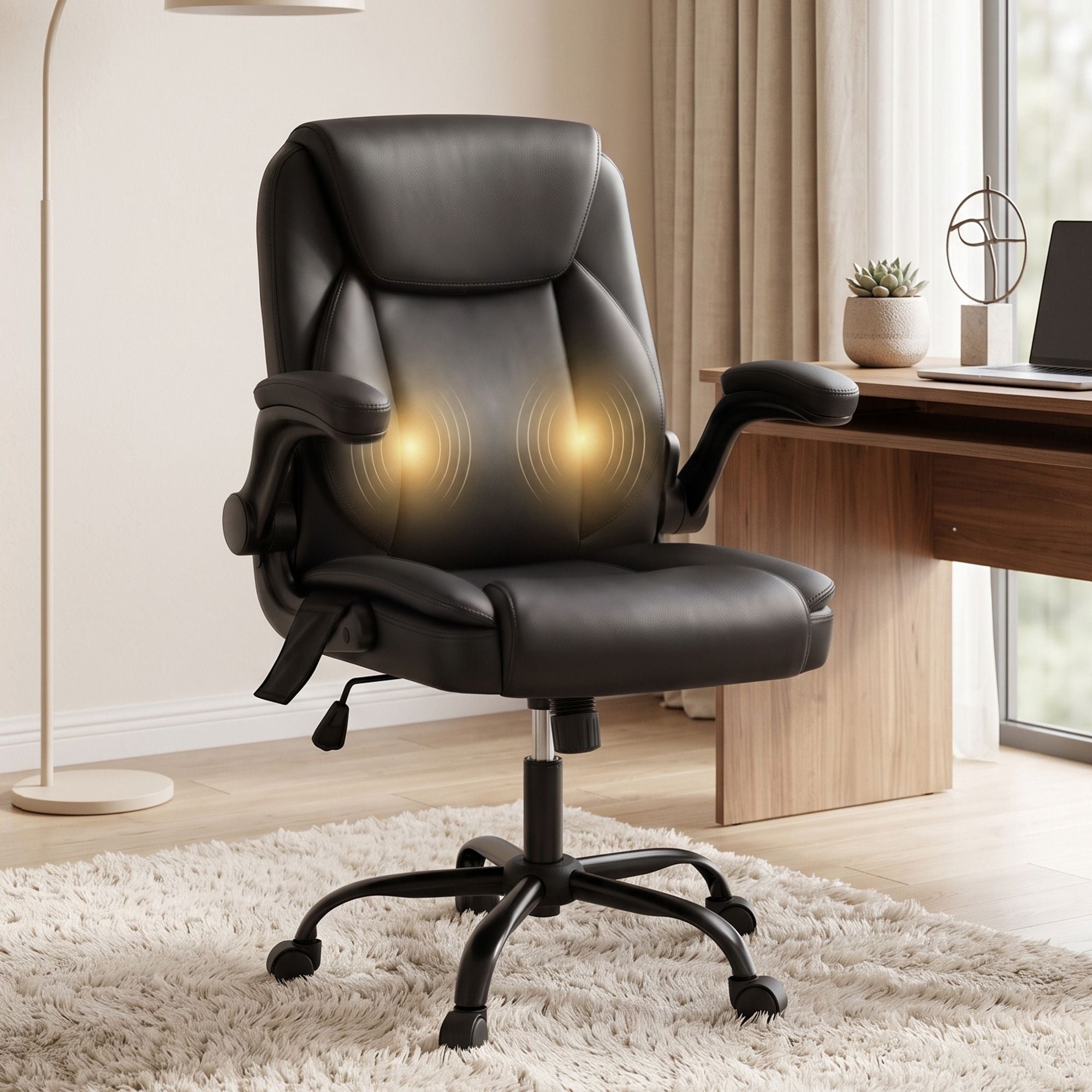 Artiss 2 Point Massage Office Chair Leather Mid Back Black