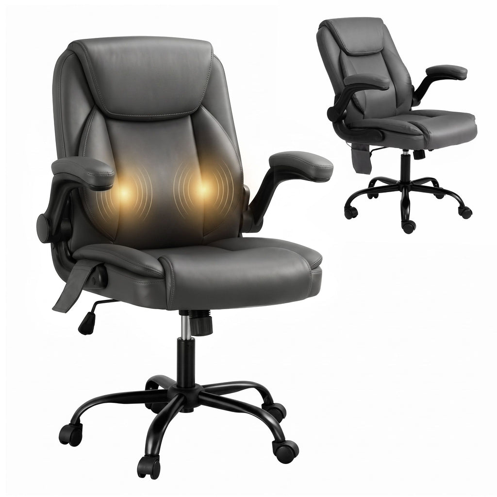 Artiss 2 Point Massage Office Chair Leather Mid Back Grey