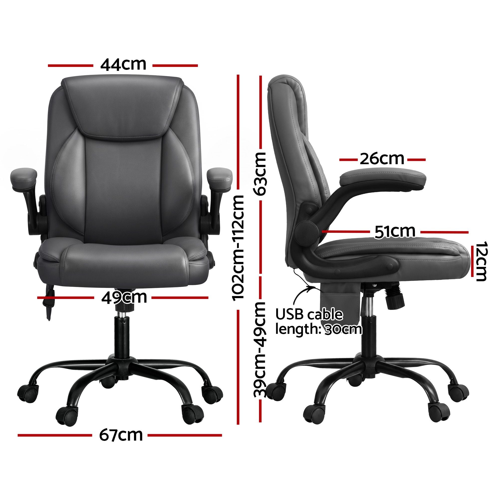 Artiss 2 Point Massage Office Chair Leather Mid Back Grey